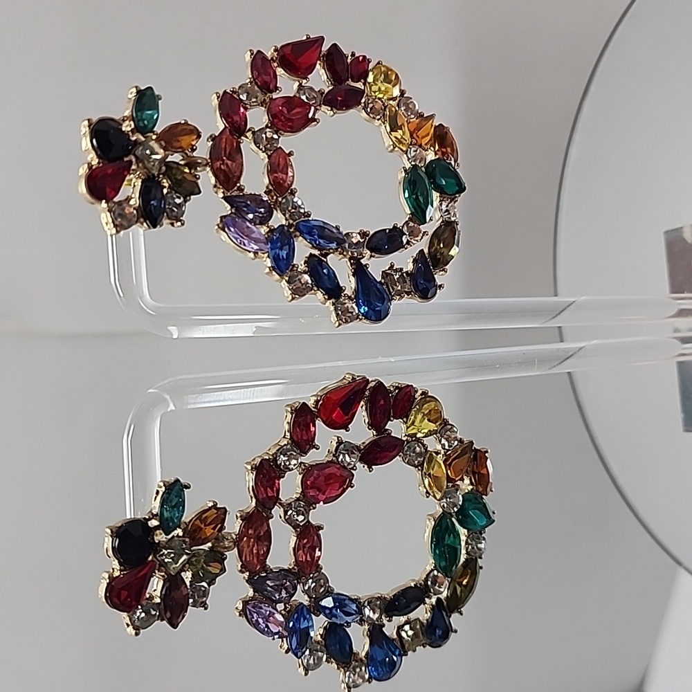 Crystal Cluster Drop Wreath Statement Post Earrin… - image 4